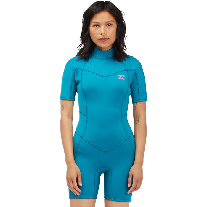 2022 Billabong Womens Synergy 2mm Back Zip Shorty Wetsuit C42g58 Blue Lagoon Wetsuit Outlet 2168